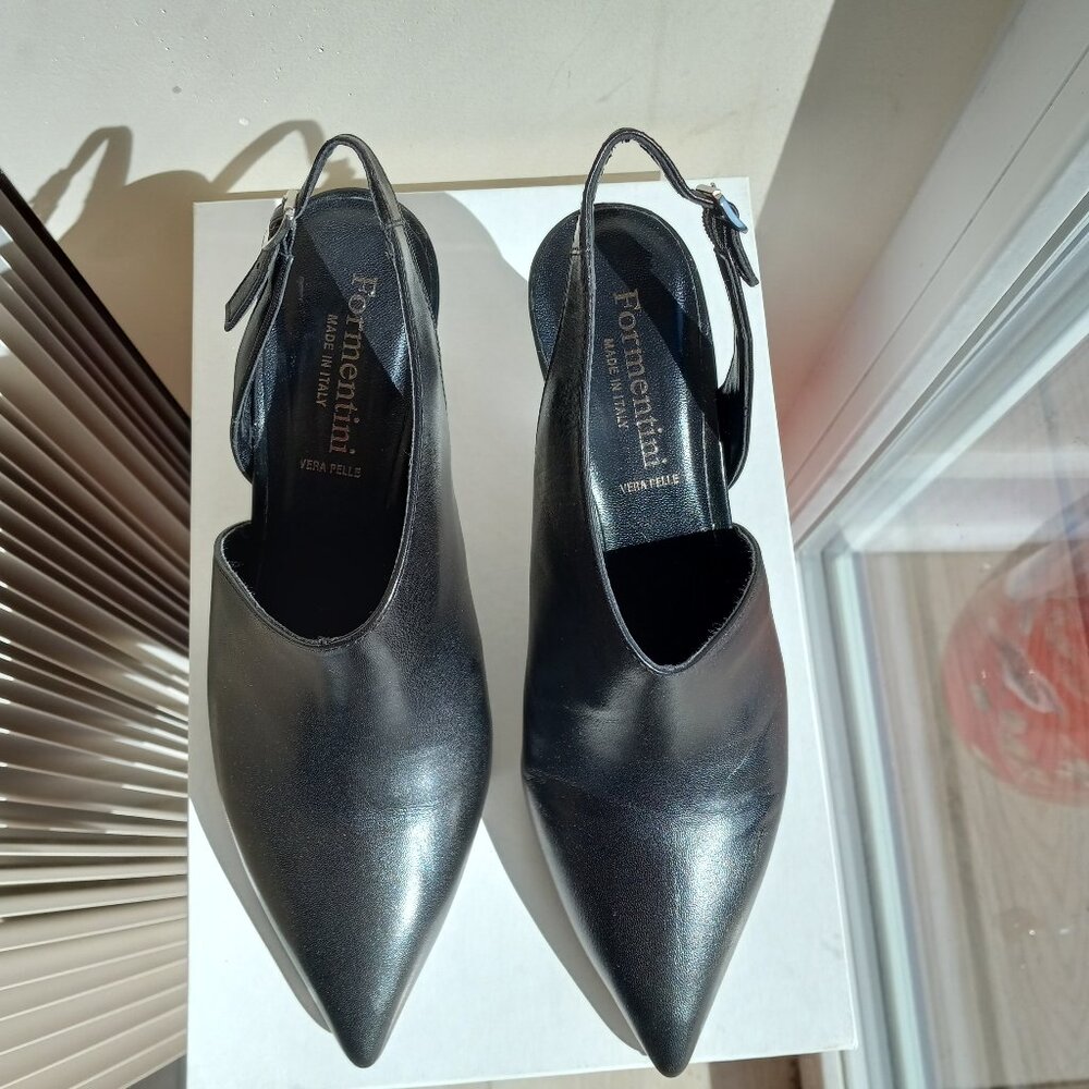 Formentini Black Leather Pointy Toe Sling Back Pumps Sz EU 39 US 8 Made in Italy